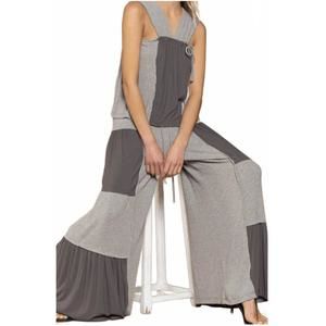 NEW POL ribbed contrast fabric panel wide leg pants in grey